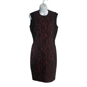 Stile Benetton Burgundy Black Lace Bodycon Sleeveless Dress M